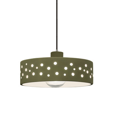 Luminaire suspendu 1 lumière perforé - vert mat - nickel brossé - ampoule remplaçable - cordon noir