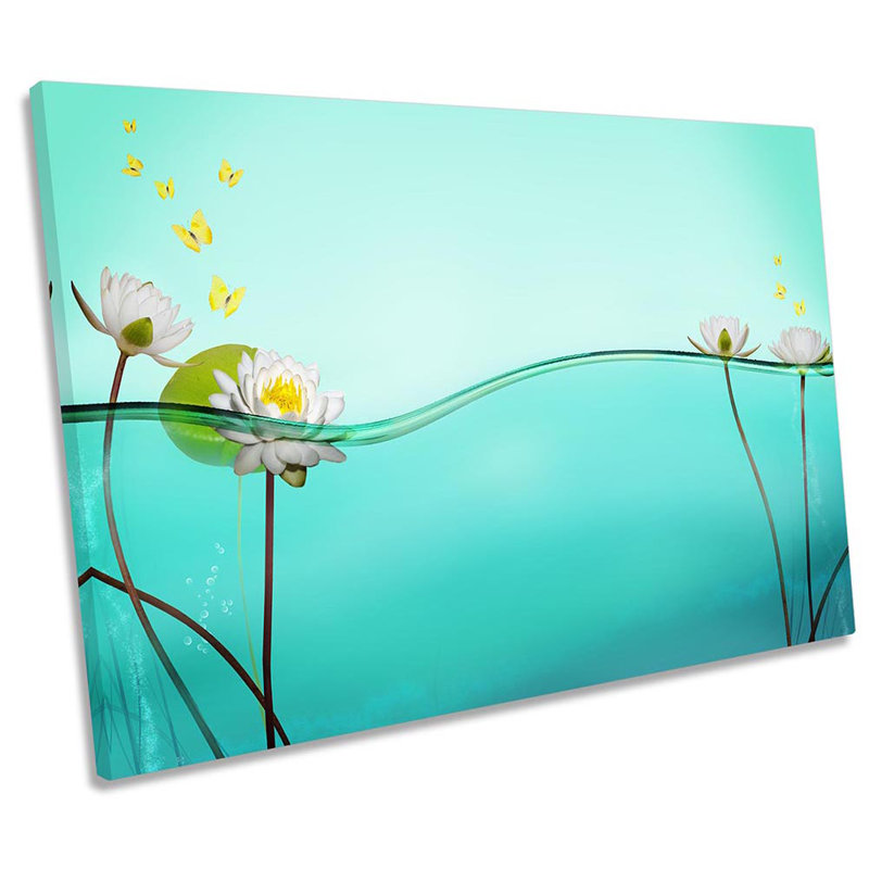 Water Lily Floral Blue - Wrapped Canvas Print, 91.4cm H x 137.2cm W