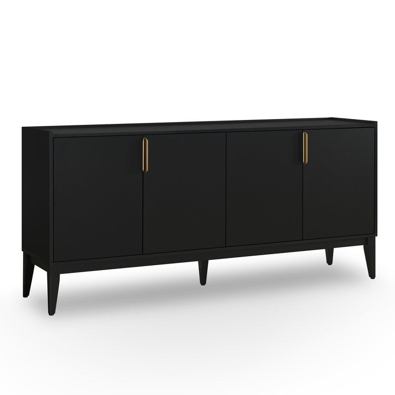 U_Style  Storage Cabinet Sideboard Wooden Cabinet With 4 Doors For Hallway, Black