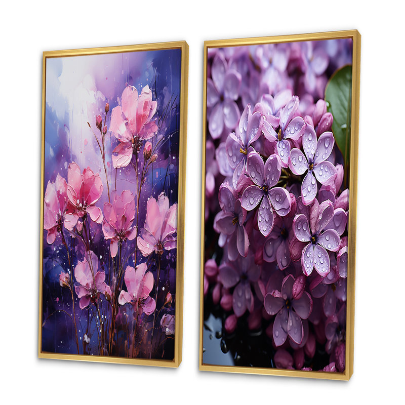 «Lilacs Lavender Serenade» 2 - pièces sur, Encadrement doré, H 20 po x l 24 po