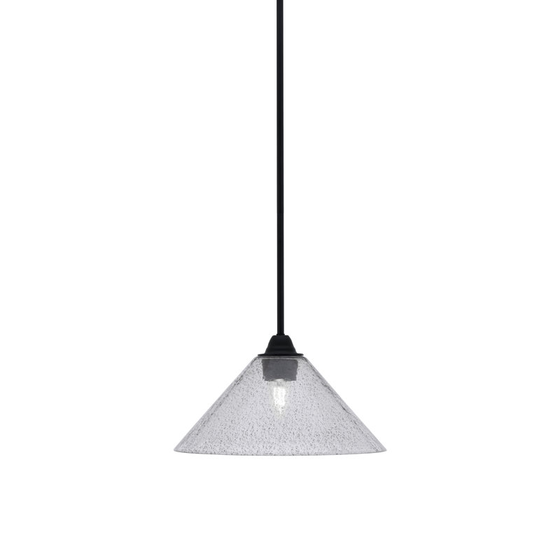 Paramount Stem Hung Pendant Shown In Matte Black Finish With 12" Smoke Bubble Glass
