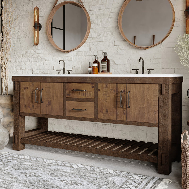 Meuble-lavabo double 60 po avec plateau en quartz Bromley