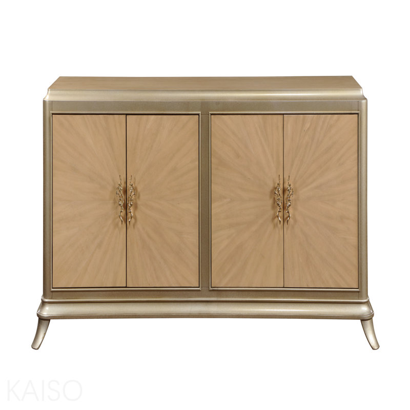 Armoire console en chêne naturel à motif soleil levant et finition taupe