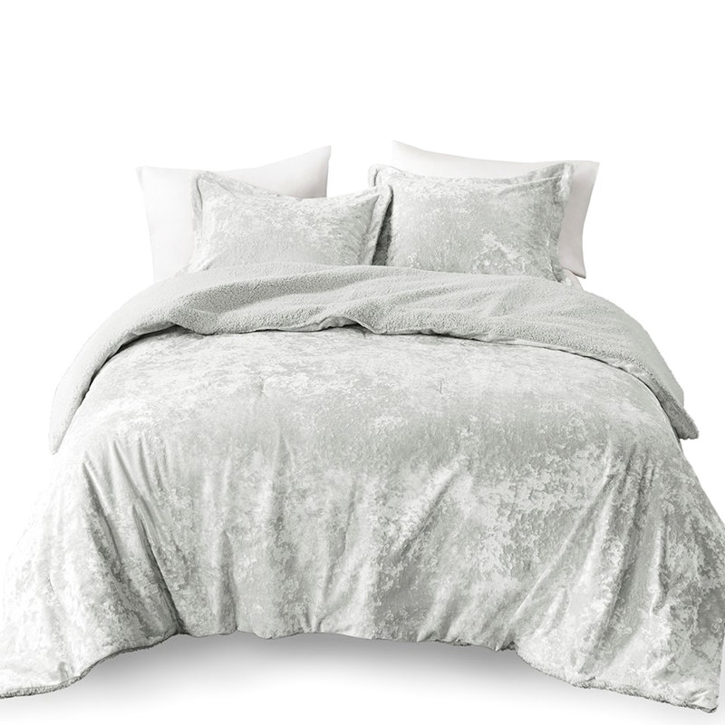 Grey Comforter With Smooth Crushed Velvet And Texture For Full/queen Featuring Delicate Warm