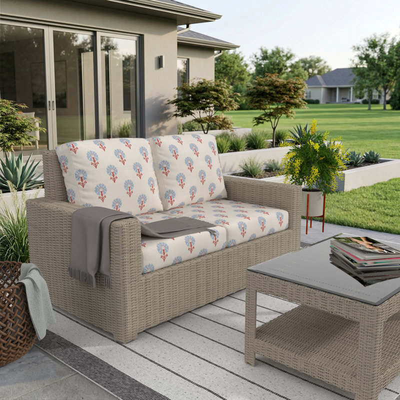 Henri Outdoor Loveseat With Sunbrella Cushions, Mira BlueBell