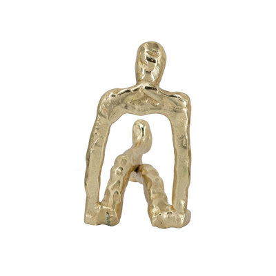 Abstract Gold Sitting Human Figurine, 8.3" Aluminum Sculpture for Shelf Decor