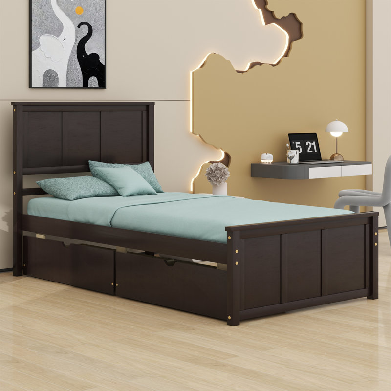 Platform Storage Bed,Drawers With Wheels, Espresso