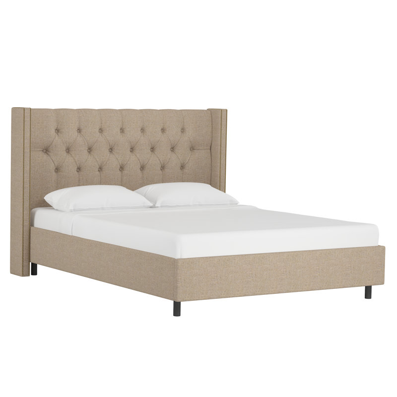 Georgiana Upholstered Wingback Bed, Twin, Classic Sandstone Linen