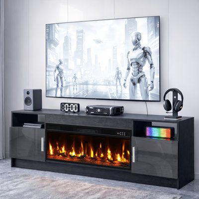 Meuble télé de 70 po avec foyer électrique et 12 couleurs de flammes changeantes pour salon