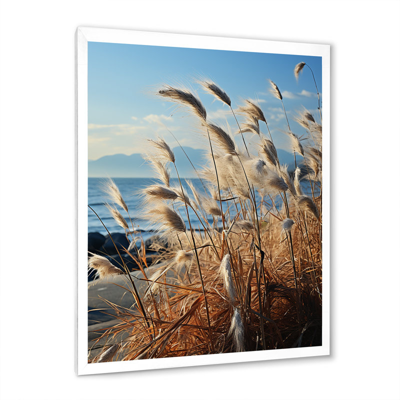 Beachgrass, photographie, horizon encadré sur toile, Cadre simple blanc, H 32 po x l 16 po x P 1 po