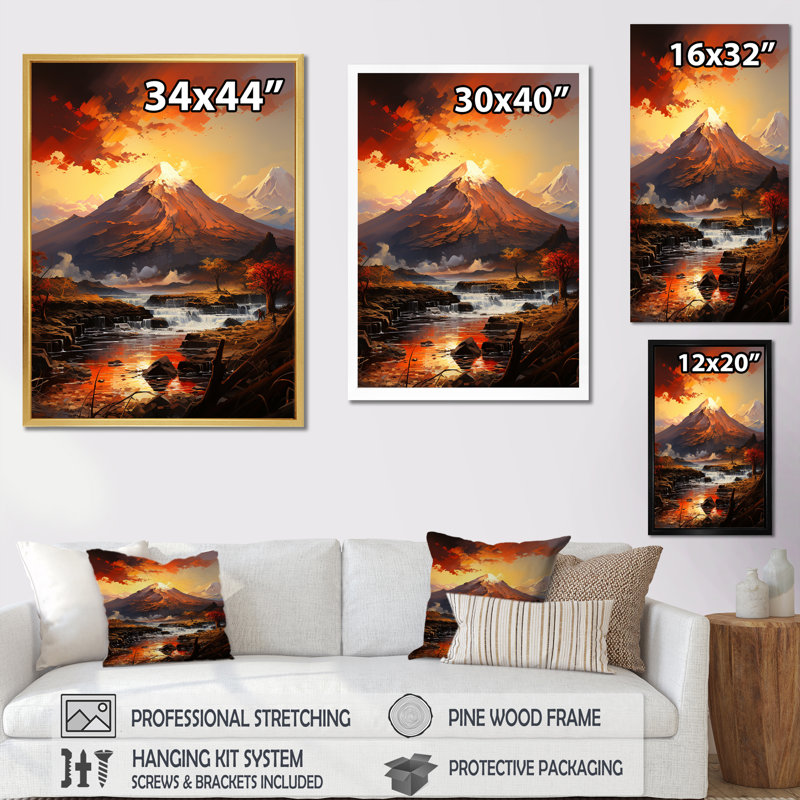 Volcan, croûte volcanique sur toile, Cadre flottant noir, H 44 po x l 34 po