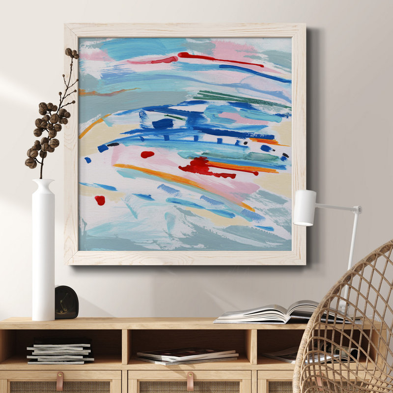Rosé et bleu - Peinture sur toile encadrée, H 27,5 po x l 27,5 po x P 1,5 po, Cadre blanc