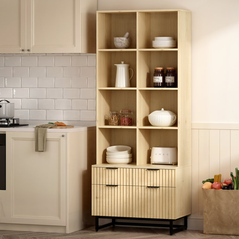 70.9''H*28.34"W 4-Tier Bookcase With Storage Cabinet, Light Oak
