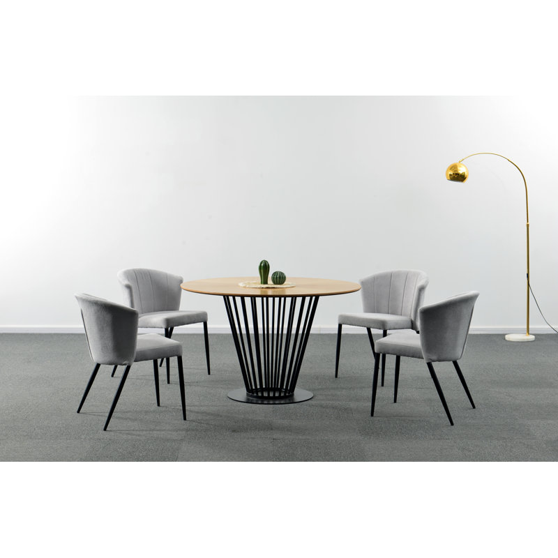 Moriann Beech Round Metal Base Dining Table