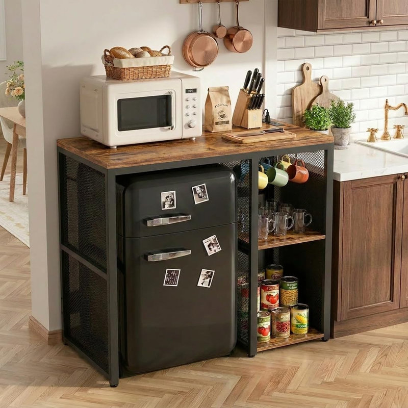 Mini Fridge Cabinet with Power Outlet, Rustic Brown