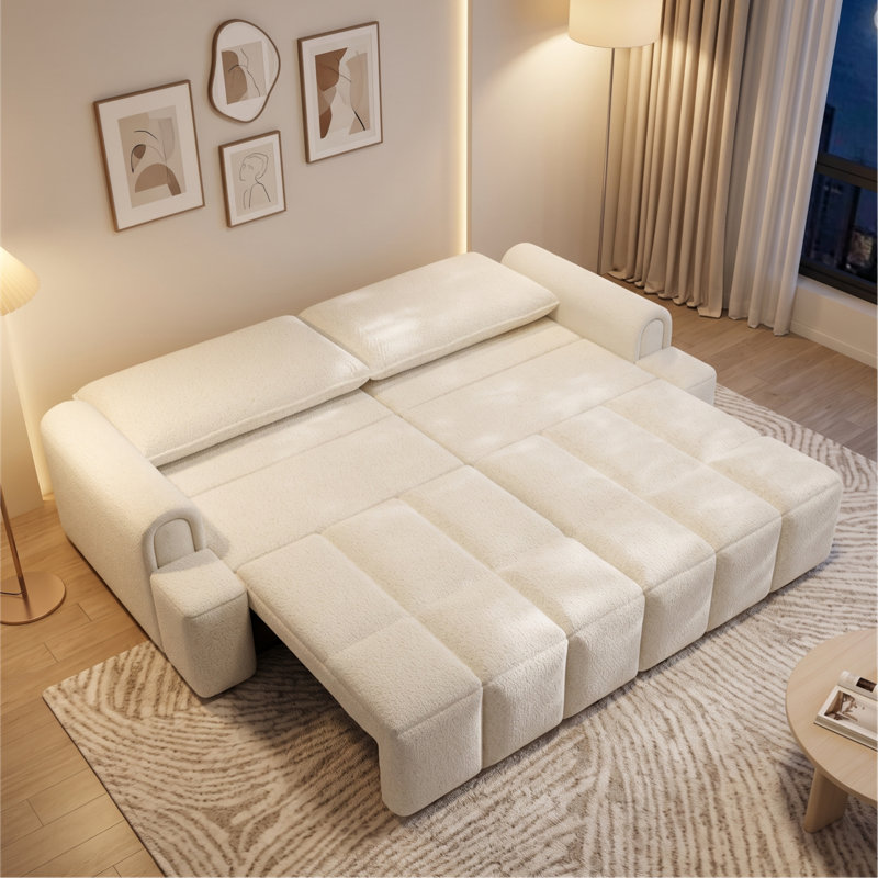 Canapé-lit gigogne à 3 places 90,2 po avec rangement et siège, Beige