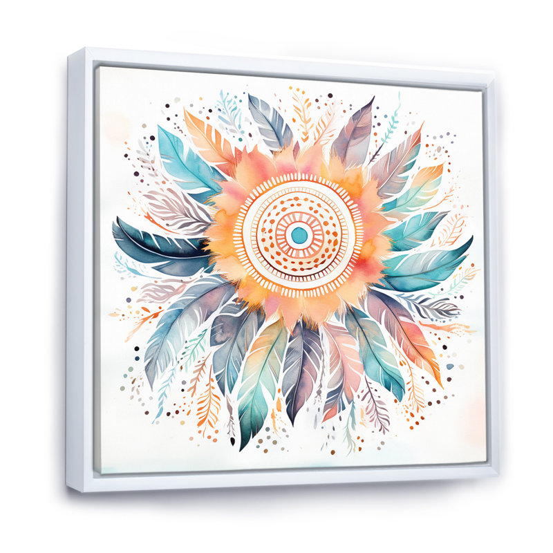 Pastel Boho Dreamcather, H 16 po x l 16 po x P 1 po, Cadre flottant blanc