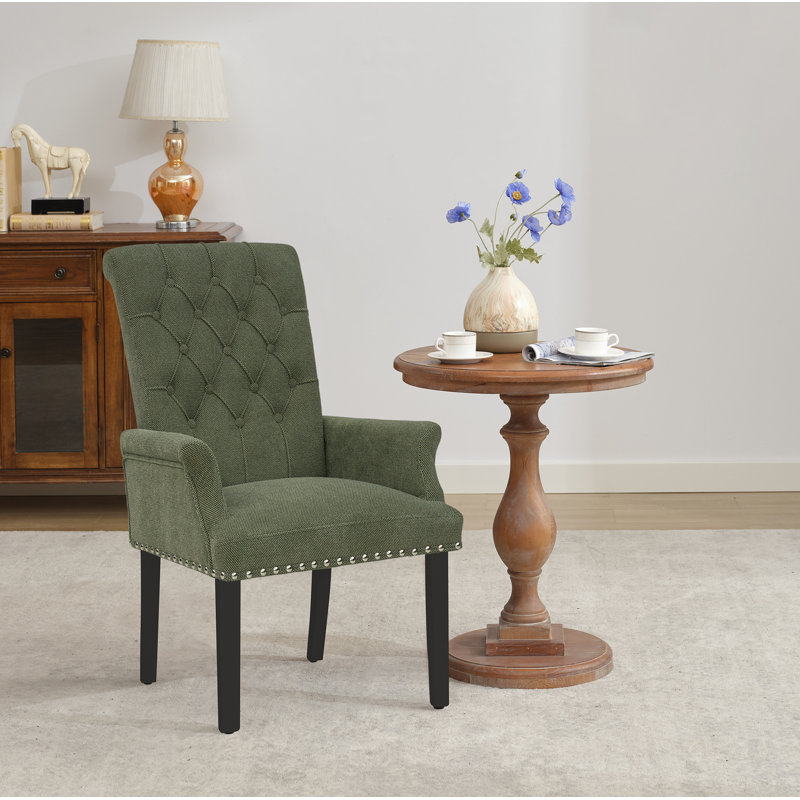 Amdad Tufted Linen Arm Chair, Green, Black