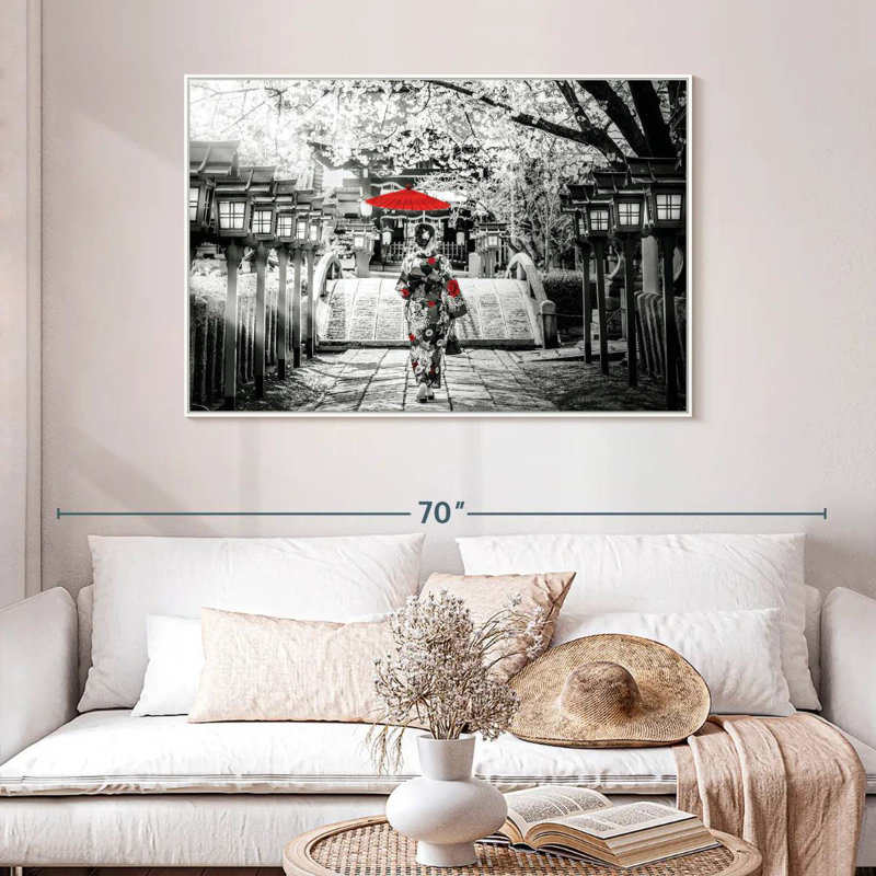 Geisha Pop, Cadre flottant blanc, 46 po x 31 po