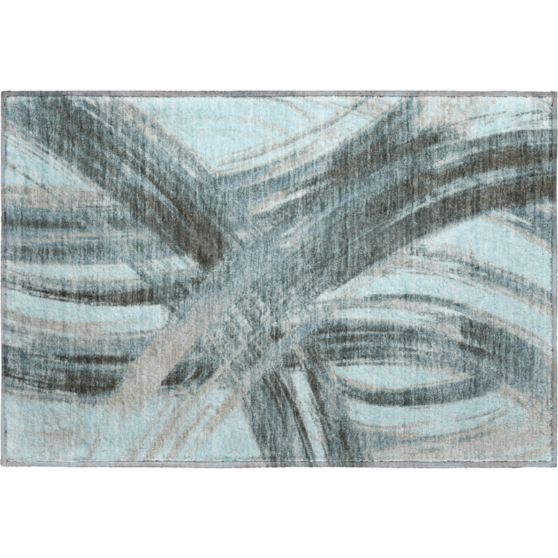 Premium Machine Washable Mayfield AMF2421 Abstract Rug, Teal, 2'6" x 3'10"