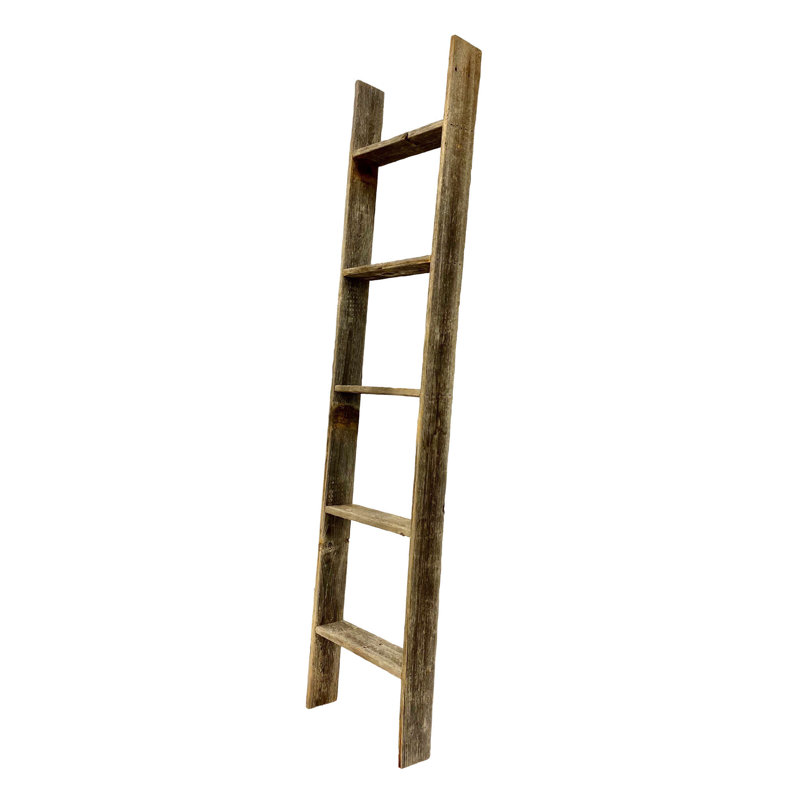 Orla Rustic Step Wood Ladder Shelf, (4 Shelves) 60" H x 13" W x 4" D, Gray