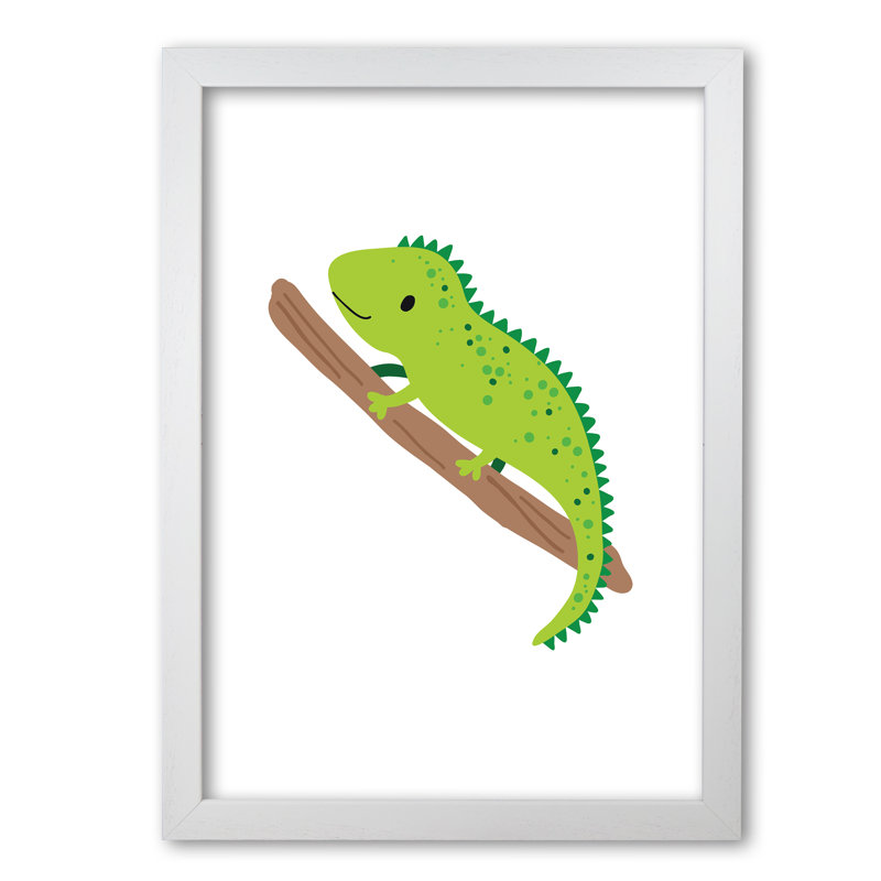 Children's Animals, Iguana - Single Picture Frame Print, 85 cm H x 60 cm W x 5 cm D, White Grain Frame