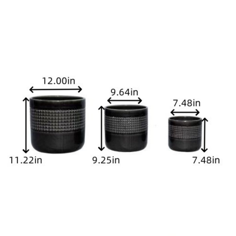 Ensemble de 3 pots à fleurs en céramique Modern, Noir