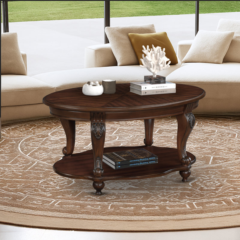 Mairie 42-inch Oval Wood Coffee Table, Cherry Wood, Cherry Wood