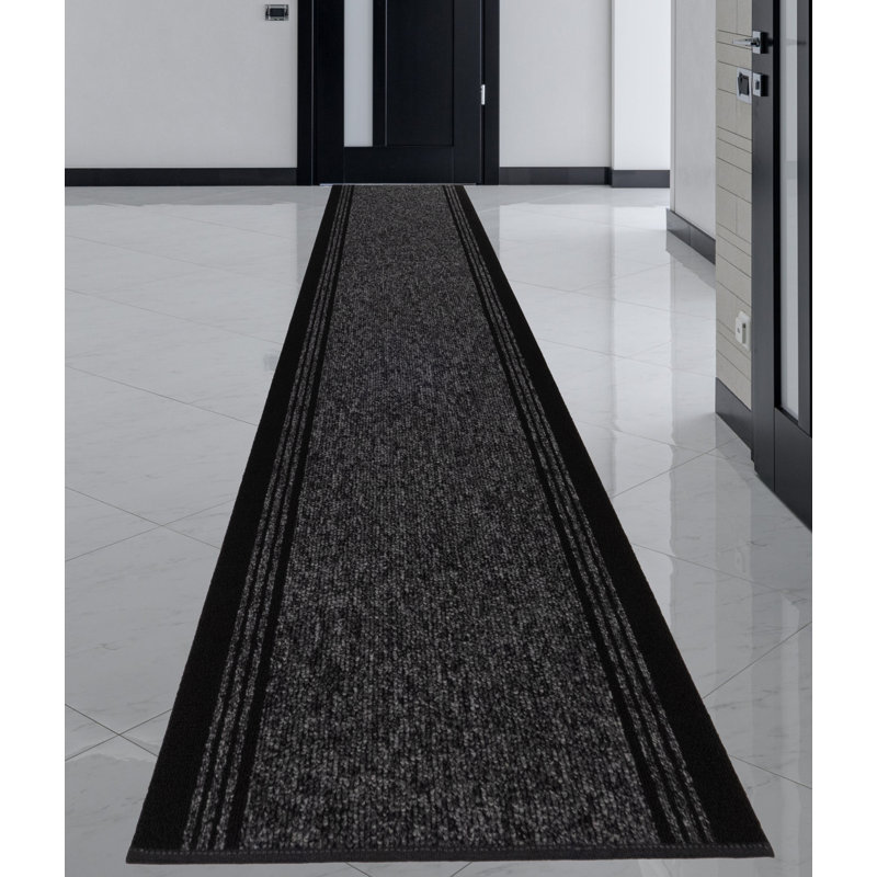 Custom Size Runner Rug Solid Border Charcoal Berber Style Indoor/Outdoor Non Slip Latex Backing, Runner 2'6" x 36'