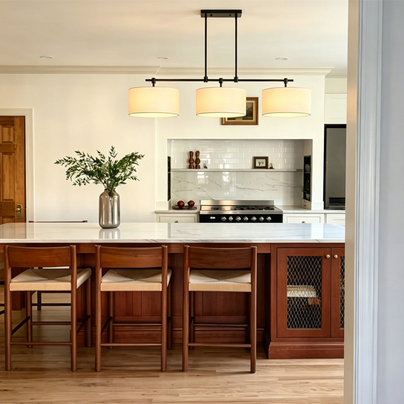 3 - Light Dimmable Dome Kitchen Island Pendant Light, Matte Black