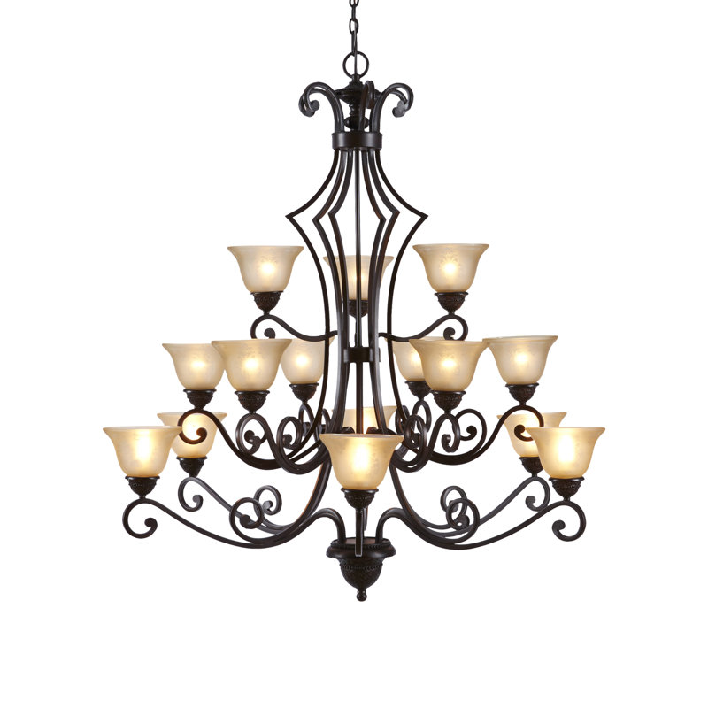 Hopson 15 - Light Dimmable Tiered Chandelier, Screen Amber