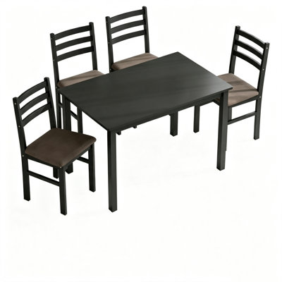 Modern 5‑Piece Black Clay Dining Ensemble Set, Rectangular Dining Table with 4 Armless Chairs, Space‑Efficient Farmhouse Dining Furniture for Small Fa