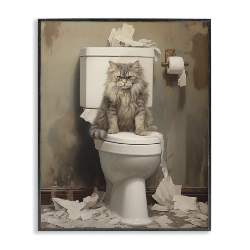 Giclée sur papier toilette Cat & Torn, design par Arlington Prints, H 14 po x l 11 po, Giclée encadrée noir minuit