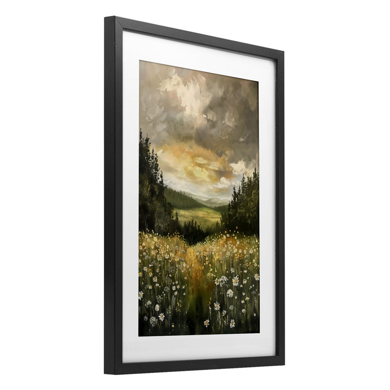 Clouded Daisy Path Framed Print Under Glass, design by Creative Studio, 20" H x 14" W, Midnight Black Frame