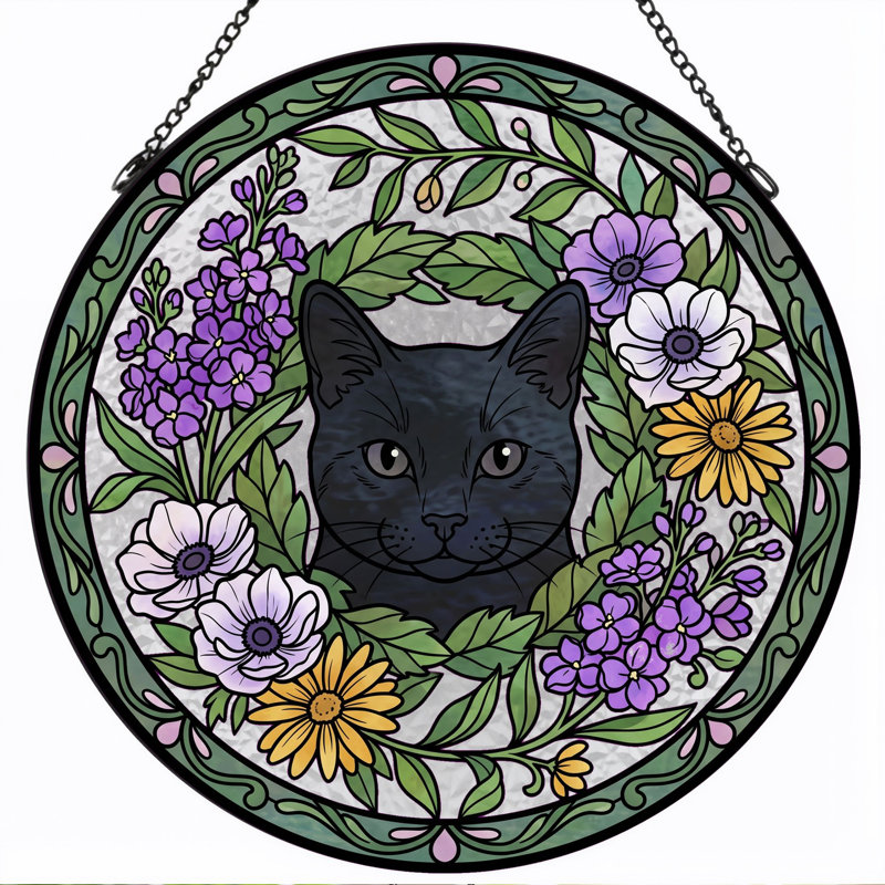 Vitrail floral pour chat en vitrail ， 7,8H, H 7,8 po