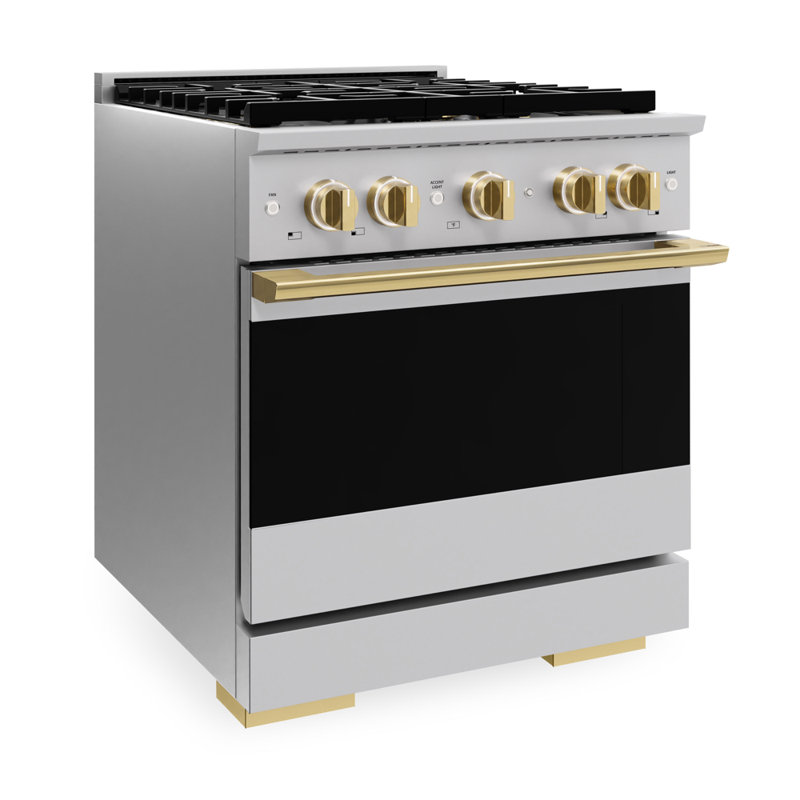 Zline Autograph 30 in. Marino Gas DuoPro Range in Steel Accents, Stainless Steel, Polished Gold