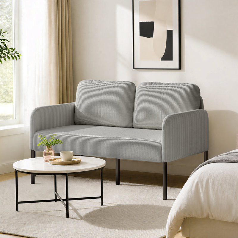 120 cm W × 65.5 cm D  Corduroy Loveseat ,Small Space Sofa for Bedroom, Home Office, Apartment, Light Grey