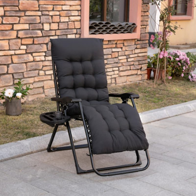 Steel & Breathable Mesh Zero Gravity Lounge Chair with Removable Cushion and Side Tray, Foldable Recliner for Patio, Beach & Indoor Relaxation