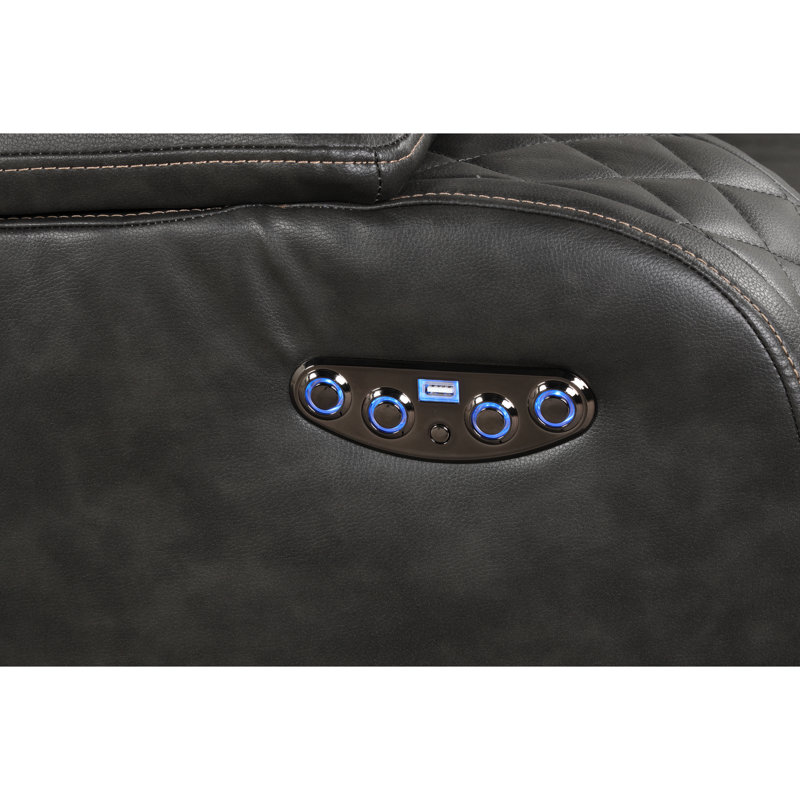 Fauteuil inclinable électrique en similicuir gris avec commande à touche unique, éclairage ambiant à la base, appuis-tête réglables et éclairage des porte-gobelets,