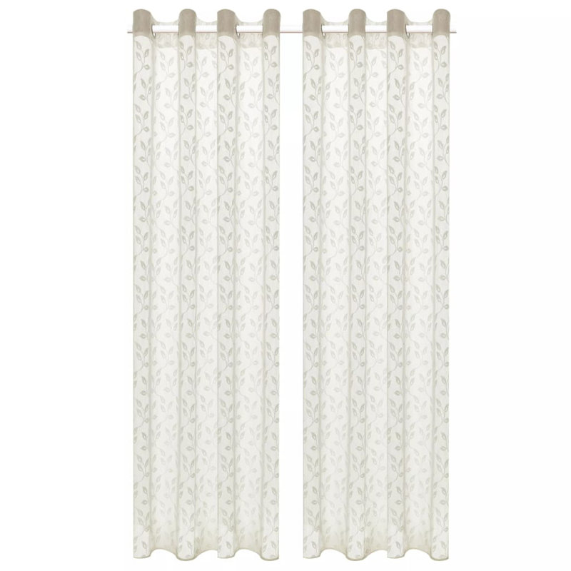 Fingal Semi Sheer Curtain Pair, Leaves Cream, Width 140cm x Drop 225cm