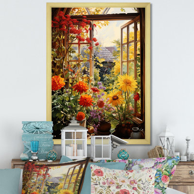 Summer Flowers Window View At The Farm II - Floral Window Wall Art