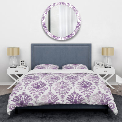 Purple White Damask Flower Pattern V - Glam Duvet Cover Set