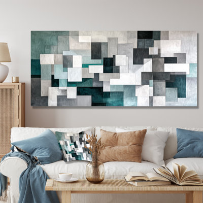 «Green Cubism Fragmented Mirror», art mural abstrait en métal, impression abstraite sur cubisme