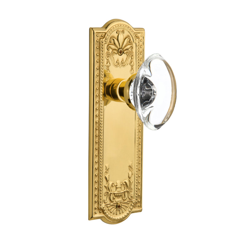 Meadows Plate with Oval Clear Crystal Door Knob, Polished Brass