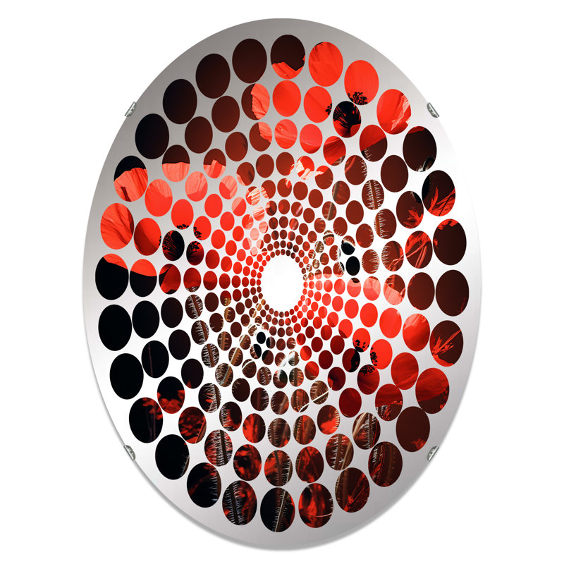 Crimson Cascade Poppy Field I - Miroir décoratif à pois radiaux | Ovale, 29,5 po x 19,6 po