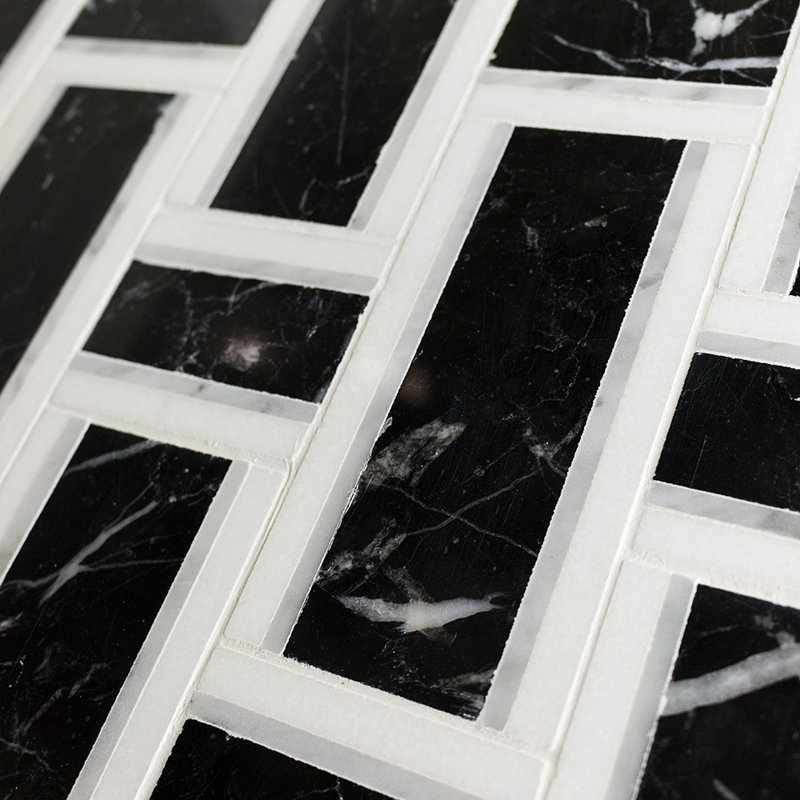 Carreau de mosaïque en pierre naturelle Mingle, Marbre de Carrare blanc noir