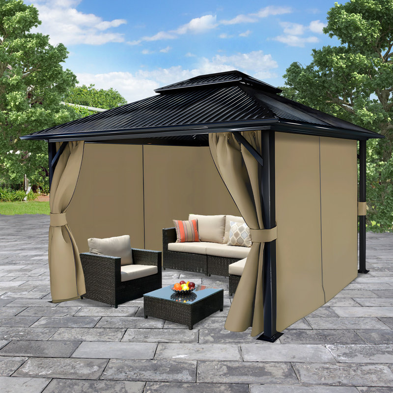 4-Panel Outdoor Gazebo Curtains, 82.7" H x 120" W156" D, Khaki