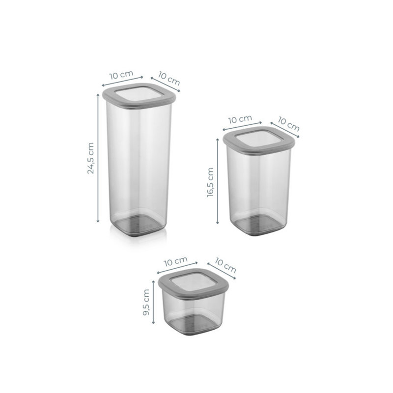 Ensemble de boîte de rangement durable (3 pièces), couleur anthracite, dimensions: 4 x 4 x 9,6 po (1750 ml), 4 x 4 x 6,5 po (1200 ml), 4 x 4 x 3,7 po (550 ml) | 100% plastique sans BPA | Va au lave-vaisselle, idéal pour organiser les espaces de la maison et du bureau