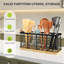 Rangement à ustensiles de cuisine moderne avec base en bois et cadre en métal noir, spatule à 4 compartiments et support pour ustensiles de cuisine-111379854