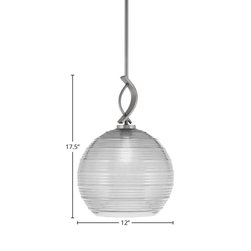 Luminaire suspendu simple à 1 lumière Unia, Graphite, Argent, H 65,5 po x l 12 po x P 12 po